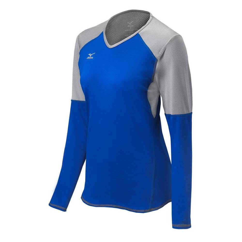 Mizuno Women's Techno VI Long Sleeve Volleyball Jersey Royal/Silver (440617-NFV)